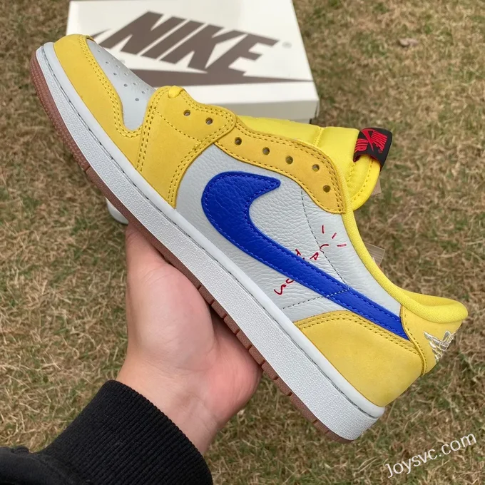 Travis Scott x Air Jordan 1 Low DZ4137-700 White Yellow Blue Canary Reverse Swoosh