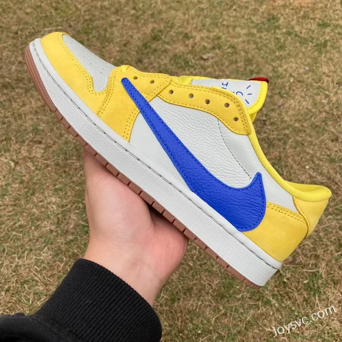 Travis Scott x Air Jordan 1 Low DZ4137-700 White Yellow Blue Canary Reverse Swoosh