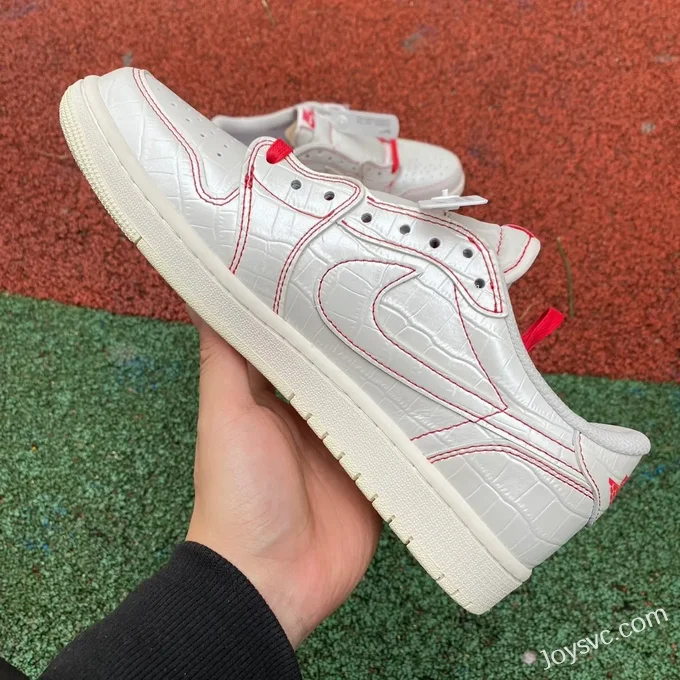 Travis Scott x Air Jordan 1 Low Golf DM7866-601 White Red Cracked Reverse Swoosh