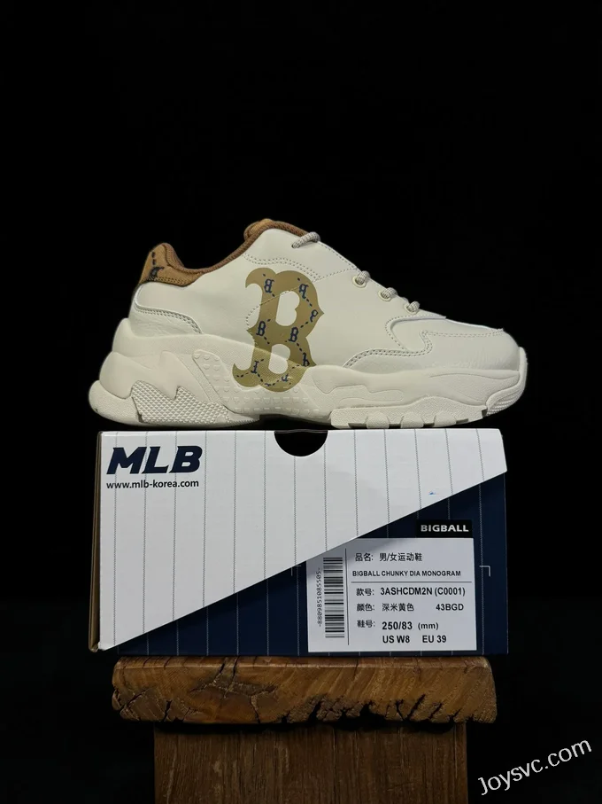 MLB White Brown Dad Shoes Big Ball Chunky 3ASHCDM2N C0001