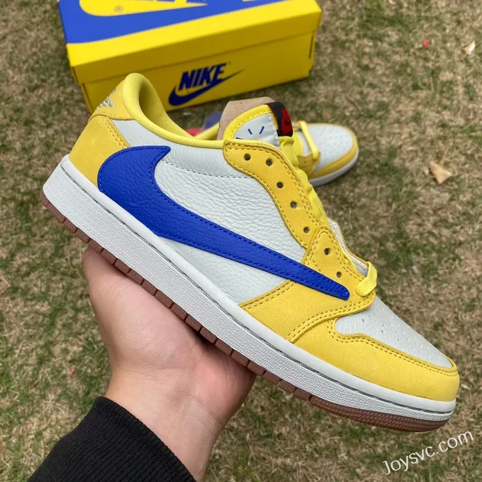 Travis Scott x Air Jordan 1 Low DZ4137-700 White Yellow Blue Canary T1 Version