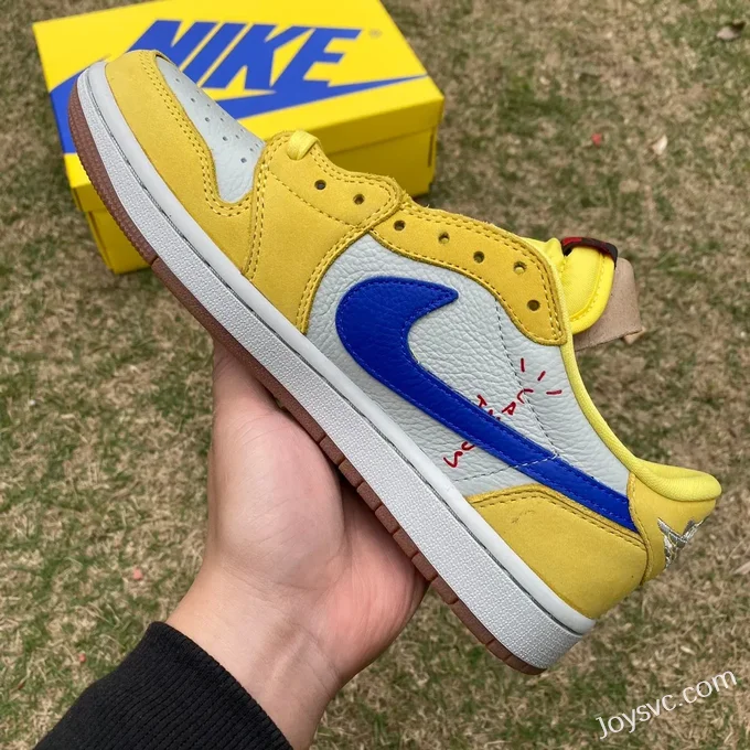 Travis Scott x Air Jordan 1 Low DZ4137-700 White Yellow Blue Canary T1 Version