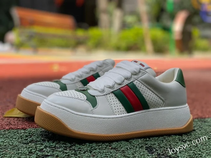 GUCCI Screener Padded Leather Cut-Out Platform Sneakers in White & Green