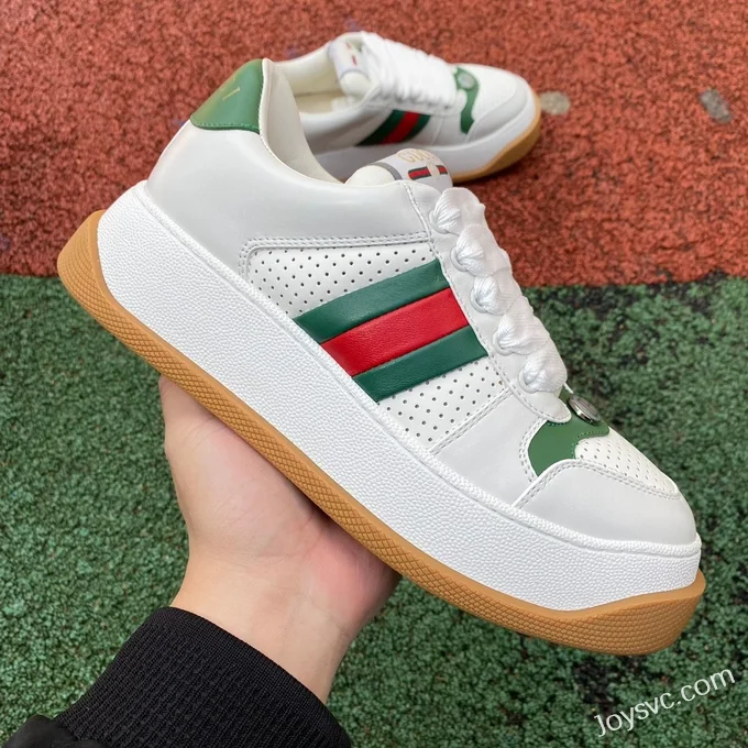 GUCCI Screener Padded Leather Cut-Out Platform Sneakers in White & Green