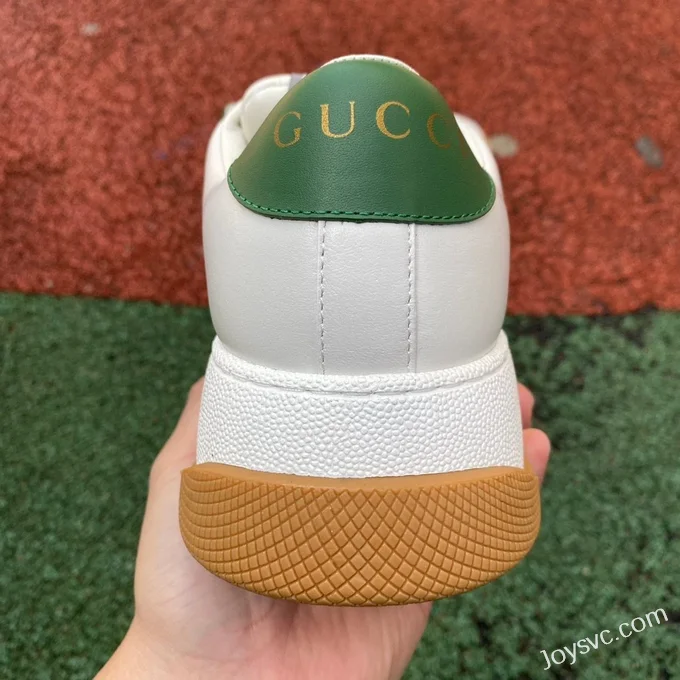 GUCCI Screener Padded Leather Cut-Out Platform Sneakers in White & Green