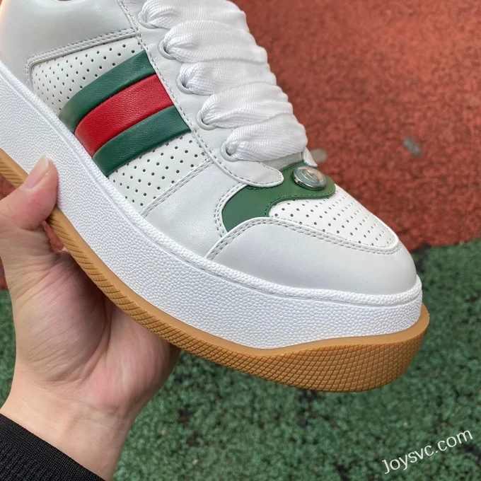 GUCCI Screener Padded Leather Cut-Out Platform Sneakers in White & Green