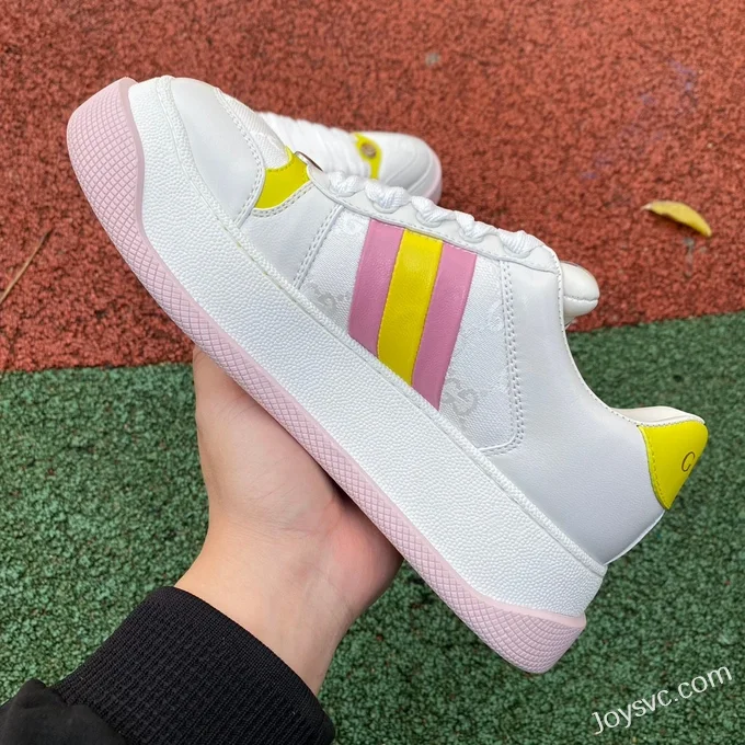 GUCCI Screener Padded Leather Cut-Out Platform Sneakers in White & Pink