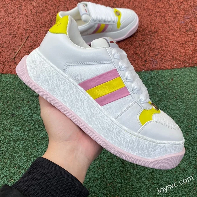 GUCCI Screener Padded Leather Cut-Out Platform Sneakers in White & Pink