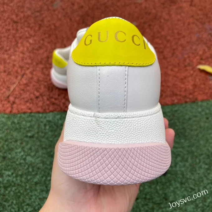 GUCCI Screener Padded Leather Cut-Out Platform Sneakers in White & Pink