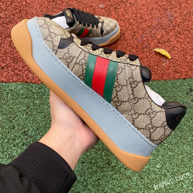 GUCCI Screener Padded Leather Cut-Out Platform Sneakers in Brown & Grey