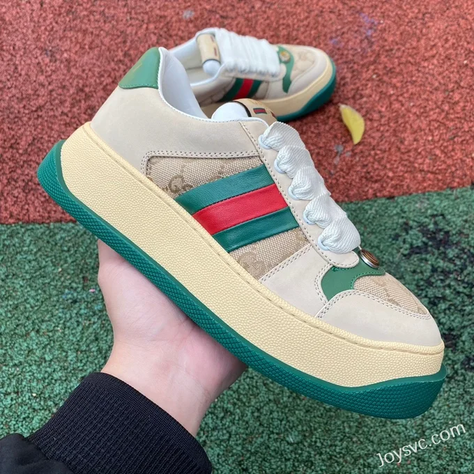 GUCCI Screener Padded Leather Cut-Out Platform Sneakers in Brown & Green