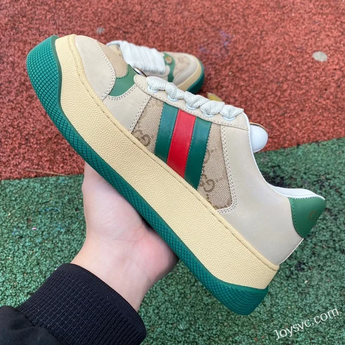 GUCCI Screener Padded Leather Cut-Out Platform Sneakers in Brown & Green