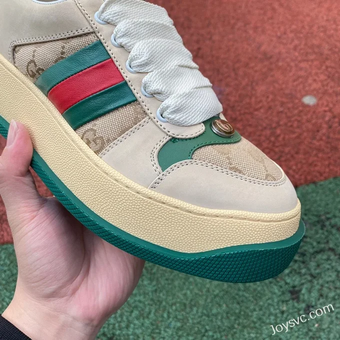 GUCCI Screener Padded Leather Cut-Out Platform Sneakers in Brown & Green