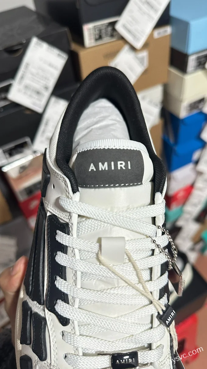 AMRI Skel-Top Low-Top Leather Sneakers in White & Black