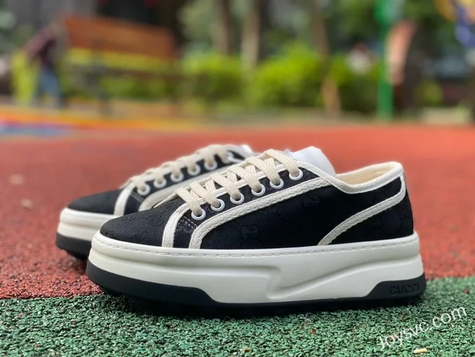 Gucci Tennis 1977 Black White Classic Series Thick Sole Canvas Shoes