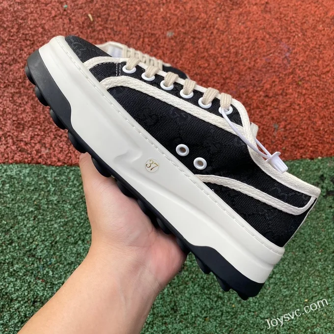 Gucci Tennis 1977 Black White Classic Series Thick Sole Canvas Shoes