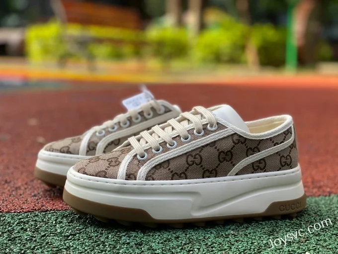 Gucci Tennis 1977 Brown Classic Series Thick Sole Canvas Shoes