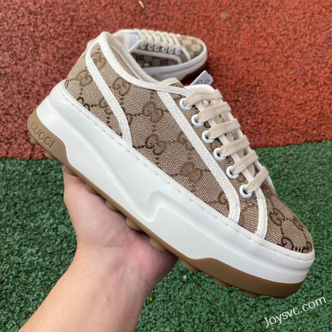 Gucci Tennis 1977 Brown Classic Series Thick Sole Canvas Shoes