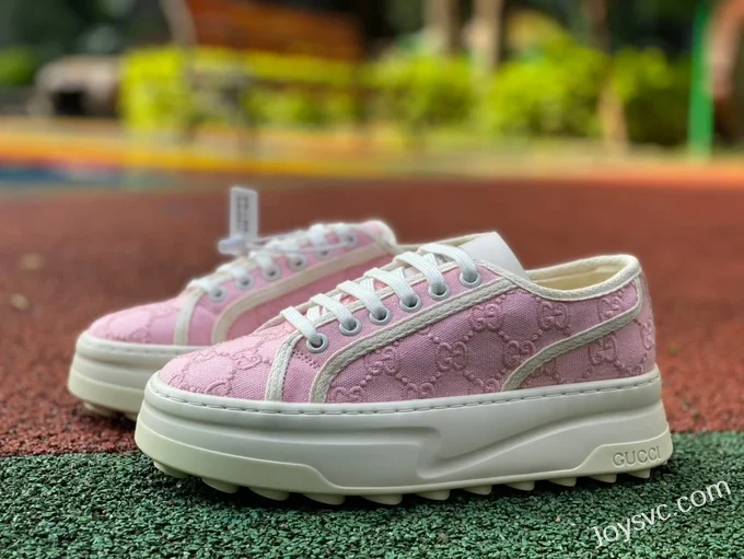 Gucci Tennis 1977 Pink White Classic Series Thick Sole Canvas Shoes