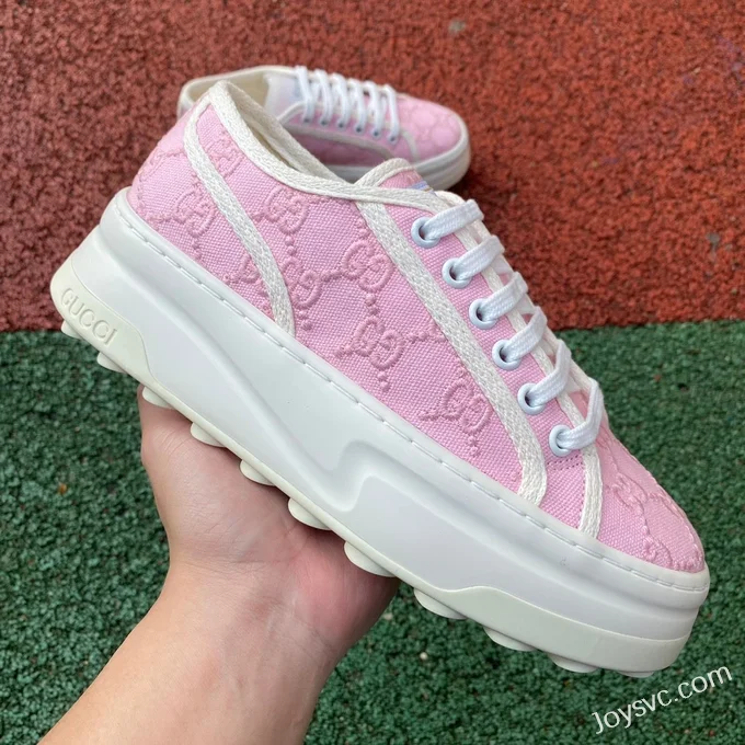 Gucci Tennis 1977 Pink White Classic Series Thick Sole Canvas Shoes