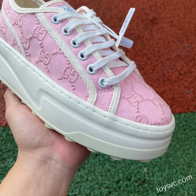 Gucci Tennis 1977 Pink White Classic Series Thick Sole Canvas Shoes