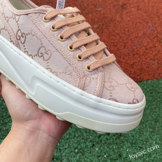 Gucci Tennis 1977 Pink Classic Series Thick Sole Canvas Shoes