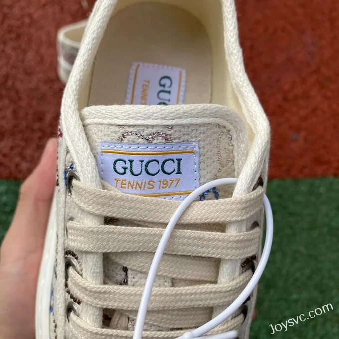 Gucci Tennis 1977 Beige Rainbow Diamond Classic Series Thick Sole Canvas Shoes