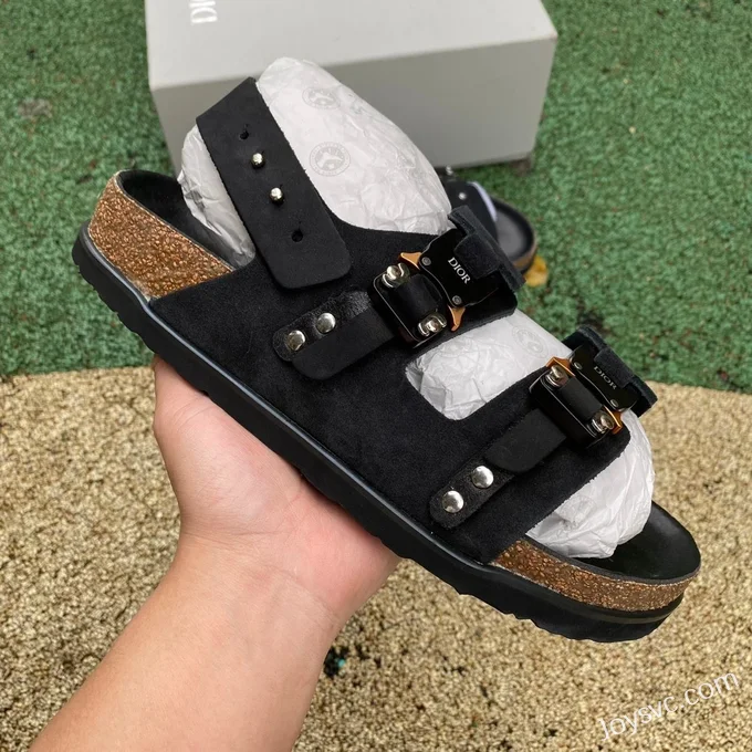 Birkenstock x Dior Milano Black Suede Sandals