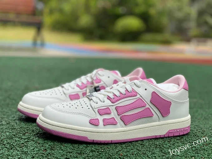 AMRI Skel-Top Low-Top Leather Sneakers in White & Pink