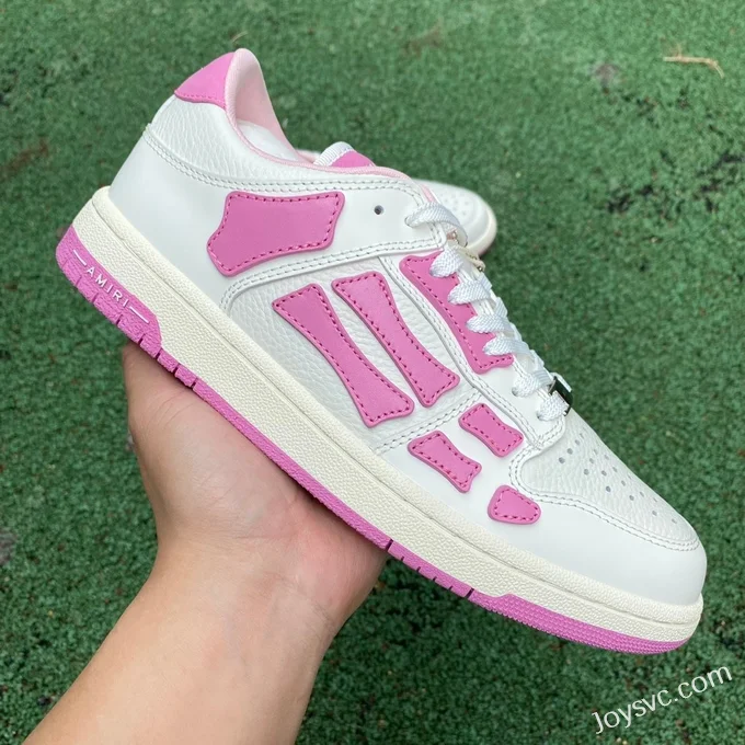 AMRI Skel-Top Low-Top Leather Sneakers in White & Pink