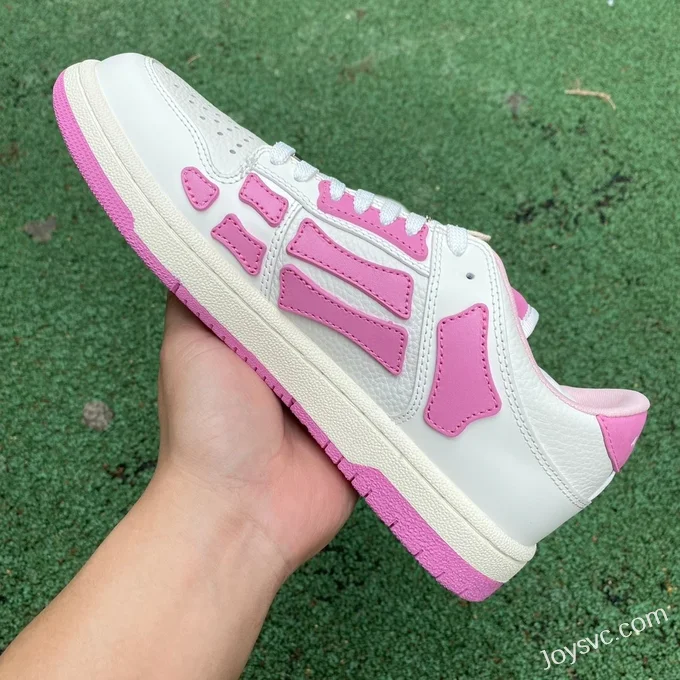 AMRI Skel-Top Low-Top Leather Sneakers in White & Pink