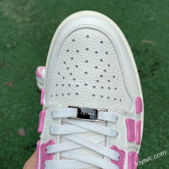 AMRI Skel-Top Low-Top Leather Sneakers in White & Pink