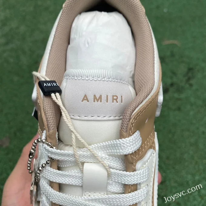 AMRI Skel-Top Low-Top Leather Sneakers in White & Brown