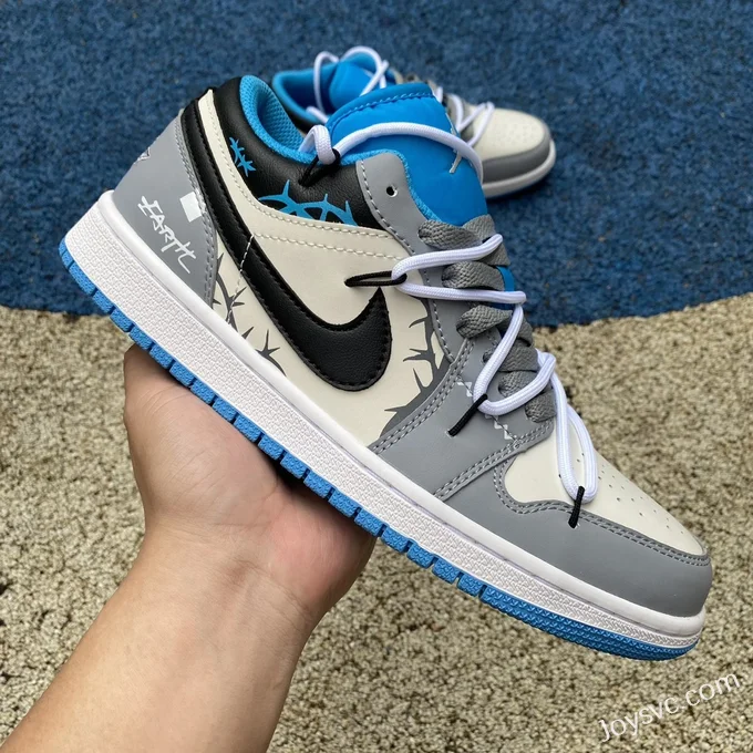 Air Jordan 1 Low 553558-174 Grey Blue Strap Retro