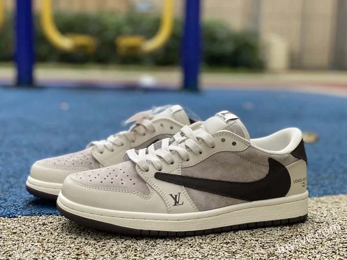 Travis Scott x Louis Vuitton x Air Jordan 1 Low LX1988-100 White Grey Brown Retro