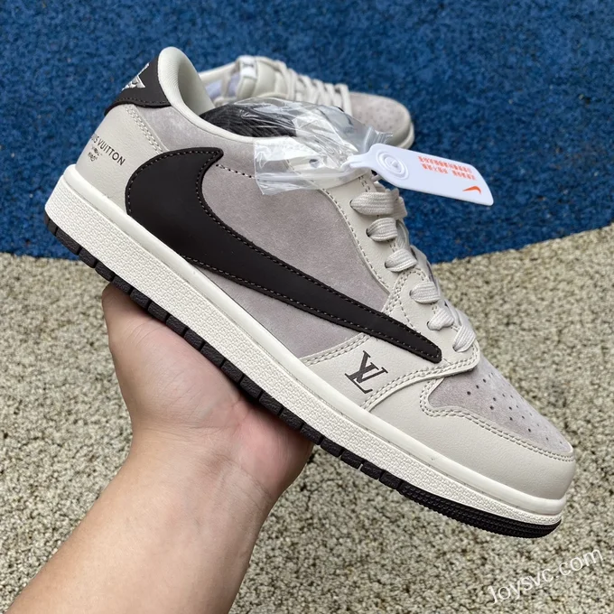 Travis Scott x Louis Vuitton x Air Jordan 1 Low LX1988-100 White Grey Brown Retro