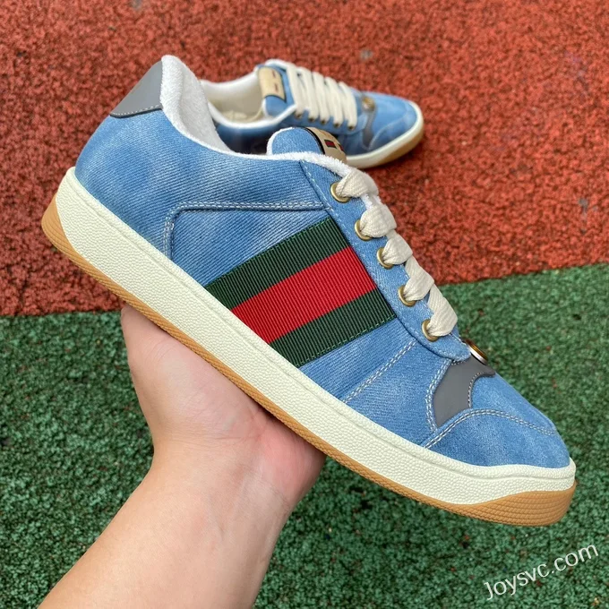 GUCCI Screener Round-Toe Lace-Up Platform Sneakers for Men in Denim