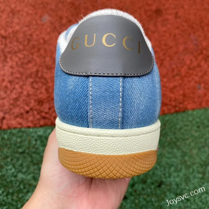 GUCCI Screener Round-Toe Lace-Up Platform Sneakers for Men in Denim