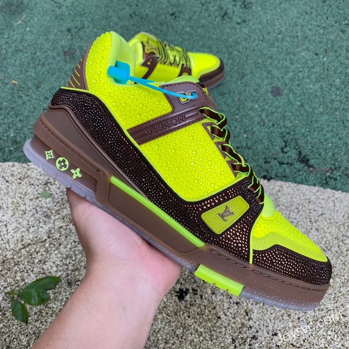 Louis Vuitton Trainer Crystal Fluorescent Green Brown Pure Version