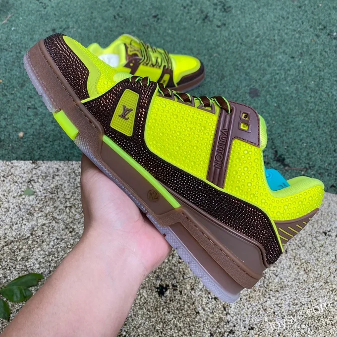 Louis Vuitton Trainer Crystal Fluorescent Green Brown Pure Version