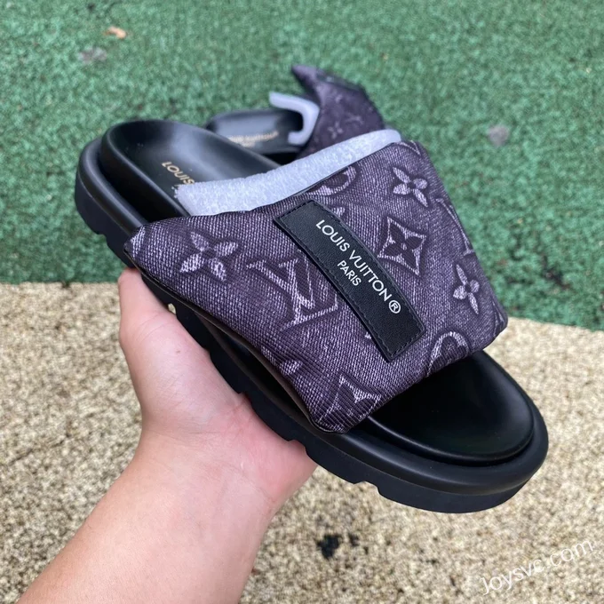 Louis Vuitton Comfort Black Purple Slides