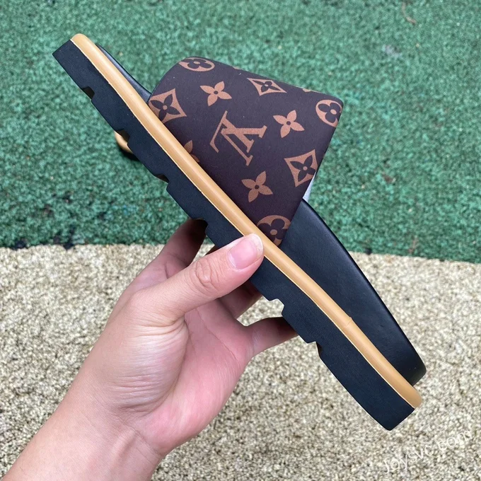 Louis Vuitton Comfort Black Brown Gum Slides