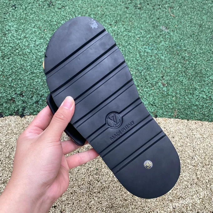 Louis Vuitton Comfort Black Brown Gum Slides