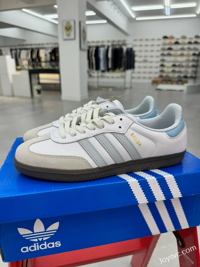 Adidas Samba Vegan White Grey Blue Retro Sneakers ID2055