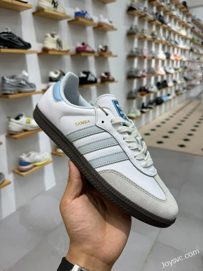 Adidas Samba Vegan White Grey Blue Retro Sneakers ID2055