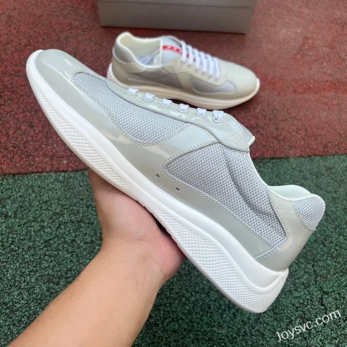 PRADA Grey Patent Leather Low Top Casual Sneakers