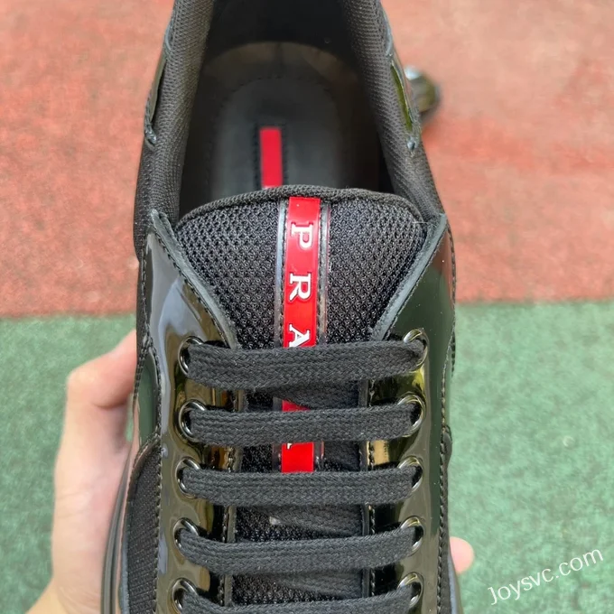 PRADA Black Patent Leather Low Top Casual Sneakers