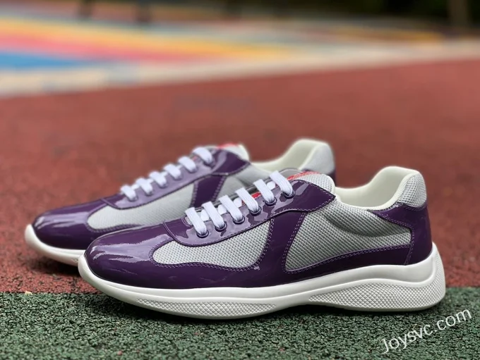 PRADA Grey Purple Patent Leather Low Top Casual Sneakers