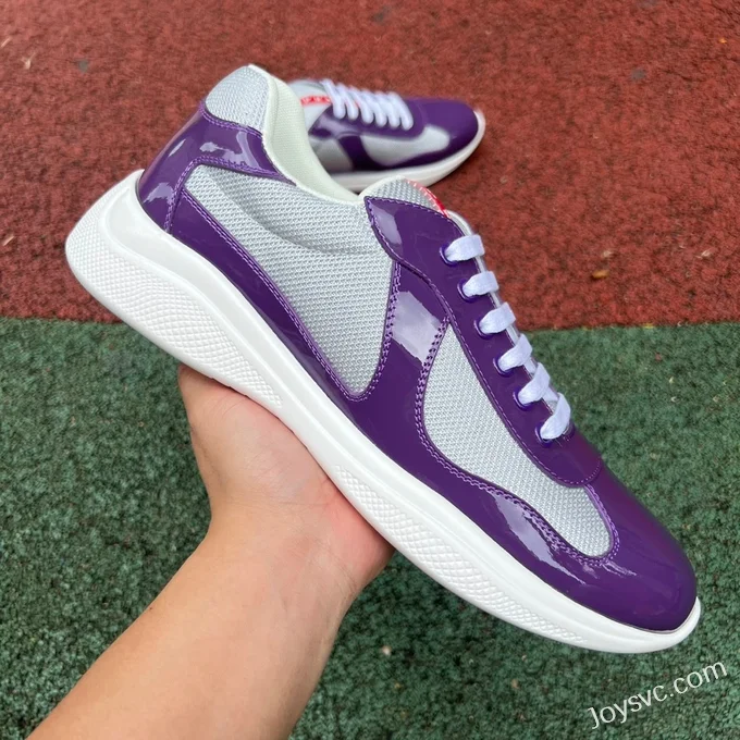 PRADA Grey Purple Patent Leather Low Top Casual Sneakers