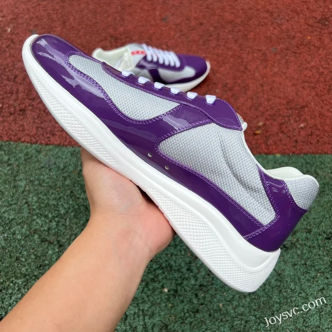 PRADA Grey Purple Patent Leather Low Top Casual Sneakers